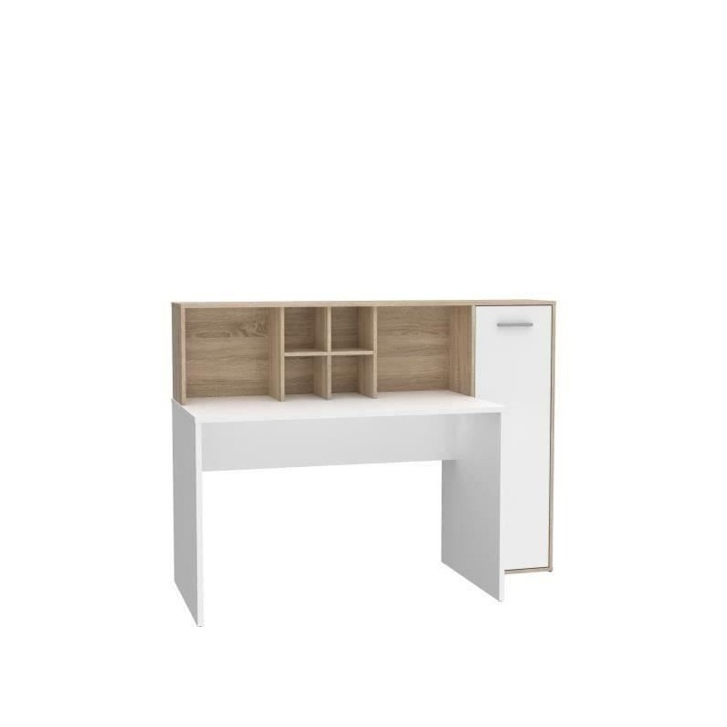 Bureau gauche droite ERIADU - Décor Blanc mat et chene sonoma - L 158 x P 60 x H 116 cm