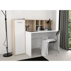 Bureau gauche droite ERIADU - Décor Blanc mat et chene sonoma - L 158 x P 60 x H 116 cm