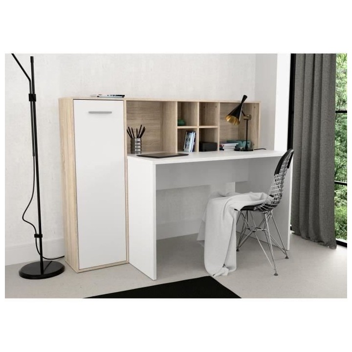 Bureau gauche droite ERIADU - Décor Blanc mat et chene sonoma - L 158