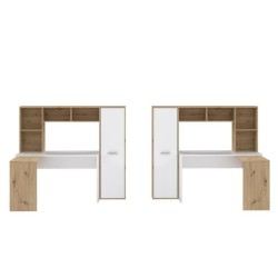 Bureau d'angle gauche/droite 1 porte - Décor Blanc mat et chene artisan - L 173 x P 116 x H 152 cm - ERIADU