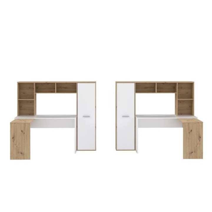 Bureau d'angle gauche/droite 1 porte - Décor Blanc mat et chene artis