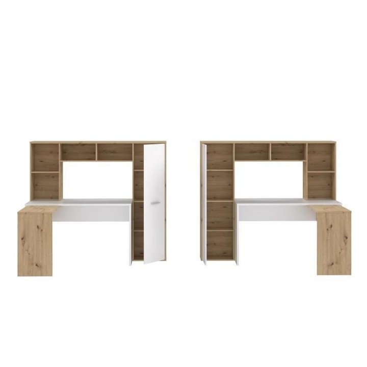 Bureau d'angle gauche/droite 1 porte - Décor Blanc mat et chene artis