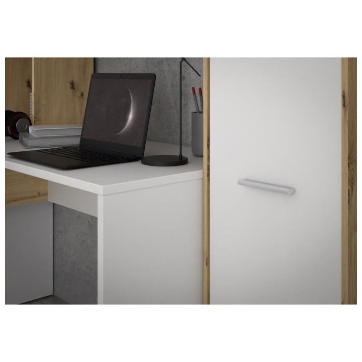 Bureau d'angle gauche/droite 1 porte - Décor Blanc mat et chene artis