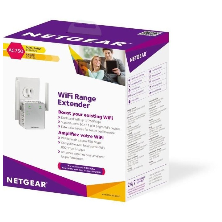 NETGEAR Répéteur Wi-Fi 750 Mbps AC750 EX3700-100PES