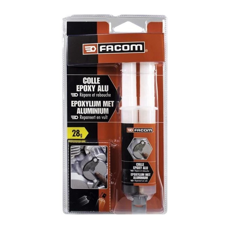 FACOM Colle epoxy - Seringue bi-composant avec bouchon - 28g