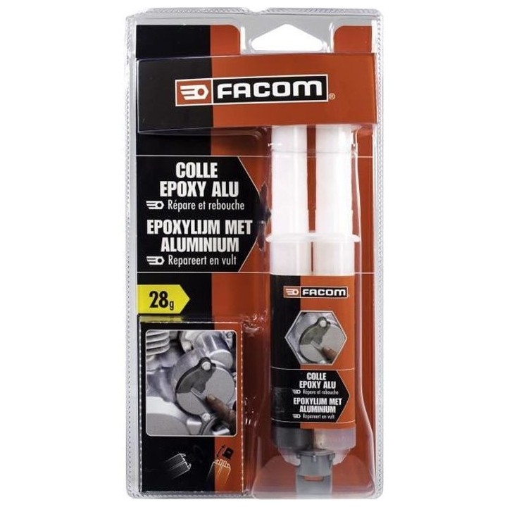 FACOM Colle epoxy - Seringue bi-composant avec bouchon - 28g