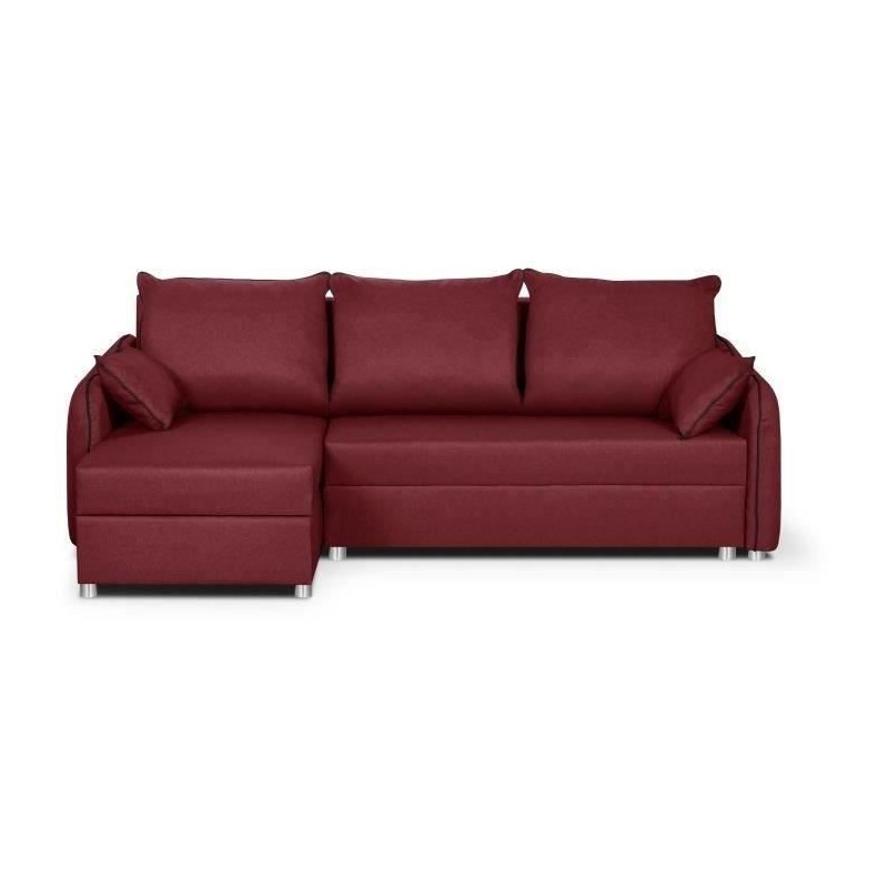 Canapé d'angle 4 places convertible réversible + coffre - Tissu bordeaux et anthracite - L 240 x P 158 x H 93 cm - FADO