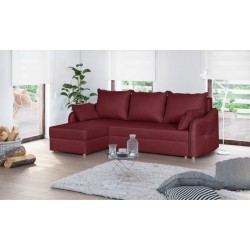 Canapé d'angle 4 places convertible réversible + coffre - Tissu bordeaux et anthracite - L 240 x P 158 x H 93 cm - FADO