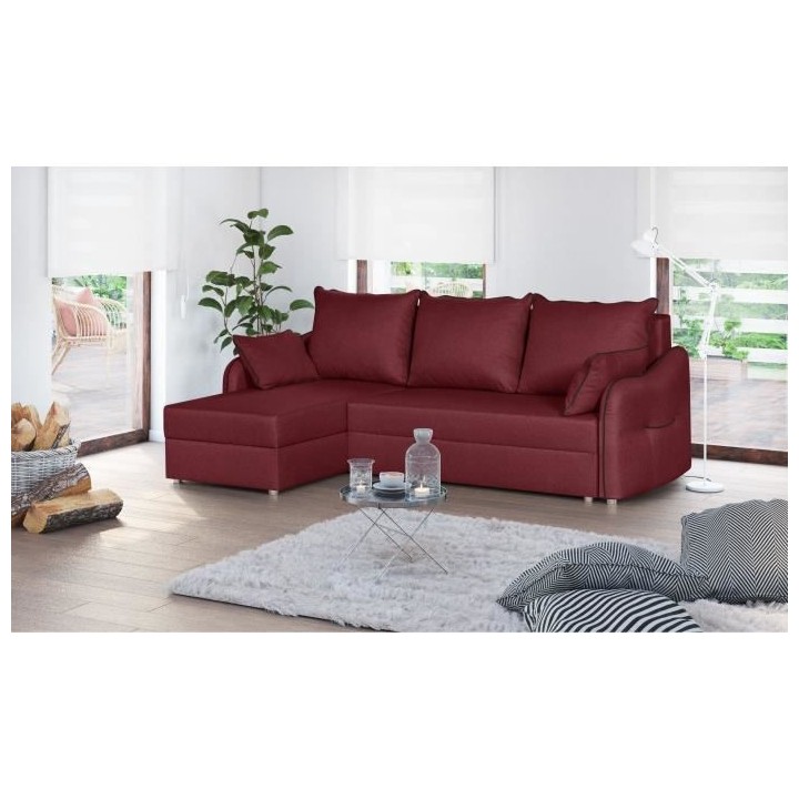 Canapé d'angle 4 places convertible réversible + coffre - Tissu bord