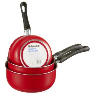 FINLANDEK Lot de 3 casseroles 16 18 20 - Noir - 3 casseroles et 1 poig