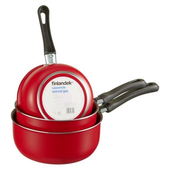 FINLANDEK Lot de 3 casseroles 16 18 20 - Noir - 3 casseroles et 1 poig