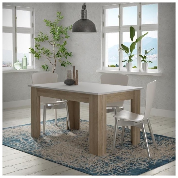 Table a manger PILVI - 4 personnes - Blanc et chene sonoma - L 140 x P