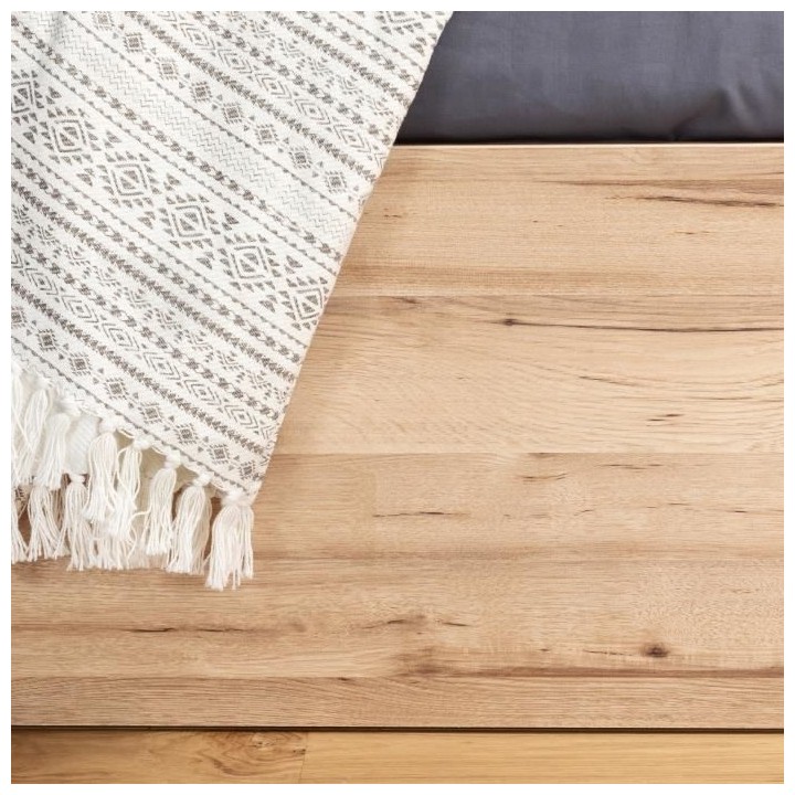 Lit adulte scandinave 3 tiroirs décor chene et blanc mat - l 140 x L