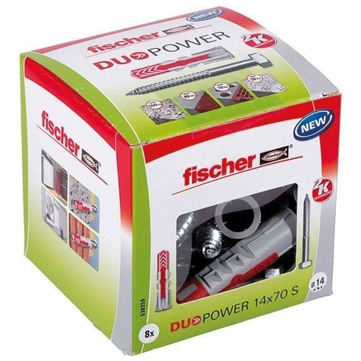 FISCHER - Cheville tous matériaux DuoPower 14x70 mm avec vis - 8/bte