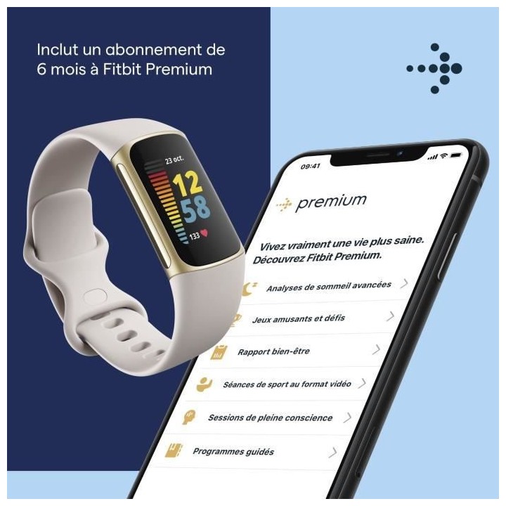 FITBIT Charge 5 - Bracelet d'activité - 6 mois d'abonnement a Premium