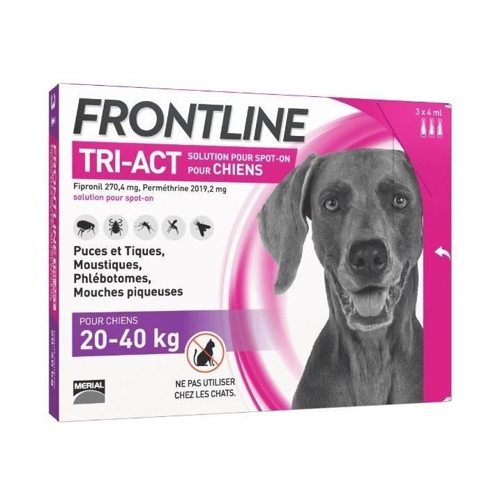 FRONTLINE 3 pipettes Tri-Act - Pour chien de 20 a 40 kg