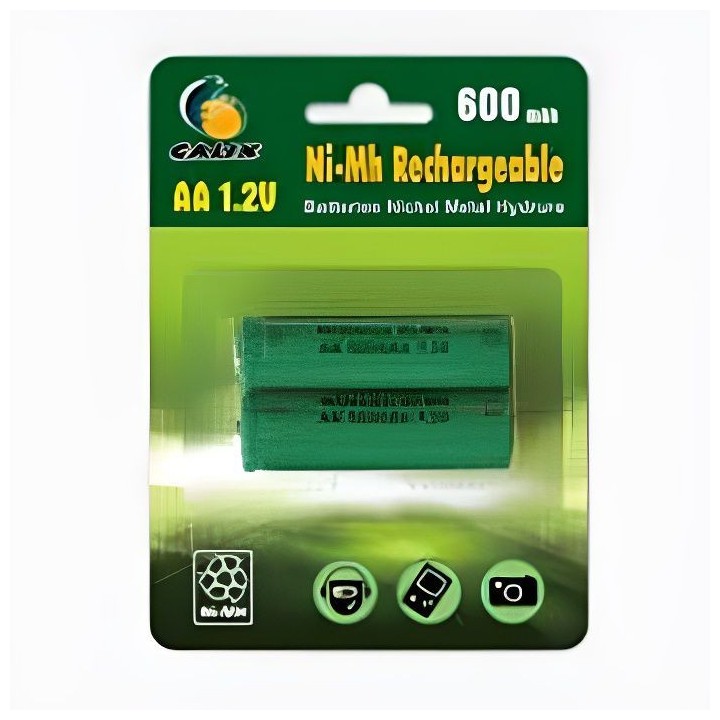 GALIX Lot de 2 piles rechargeables Ni-Mh LR06/AA - 1,2 Volts - 600 mAh