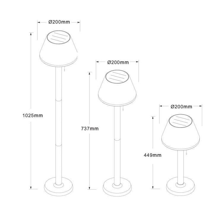 GALIX Lampadaire solaire tres éclairant - 100 Lm - H 102,5-75-46 x Ø