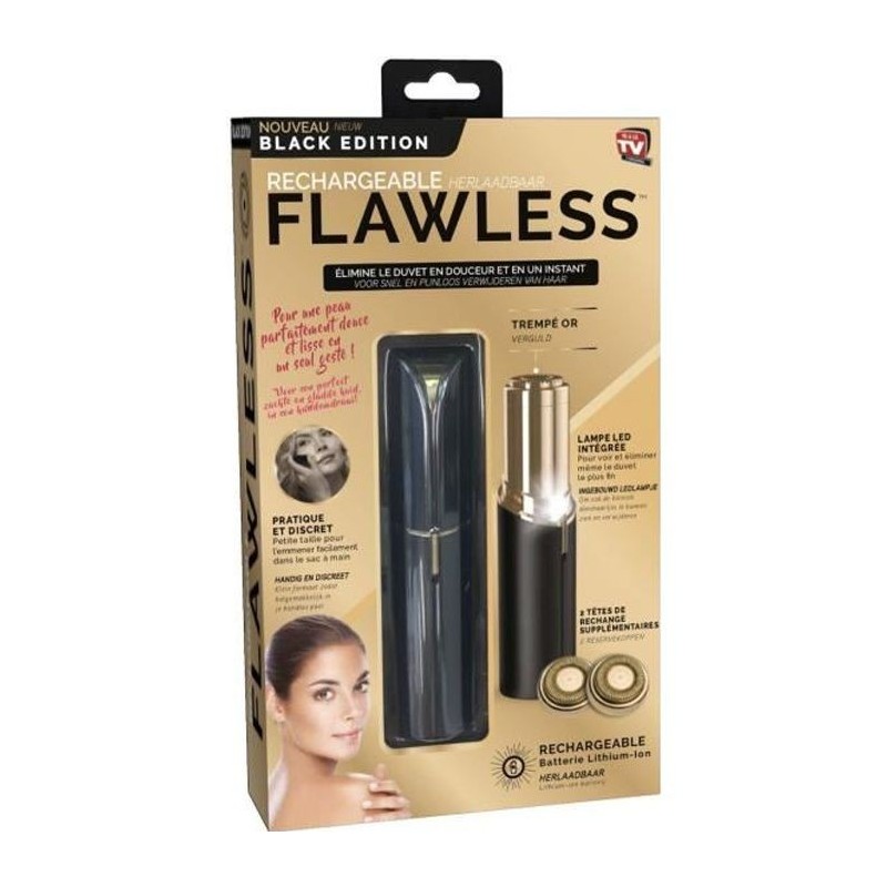 FLAWLESS - Epilateur Visage - USB Rechargeable - 2 Tetes de Remplacement - élimine le duvet en douceur en un instant - Noir