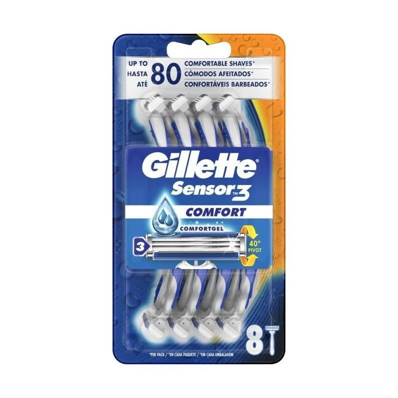 Gillette Sensor3 Comfort Rasoir Jetable Pour Homme, x8