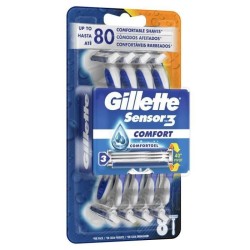 Gillette Sensor3 Comfort Rasoir Jetable Pour Homme, x8