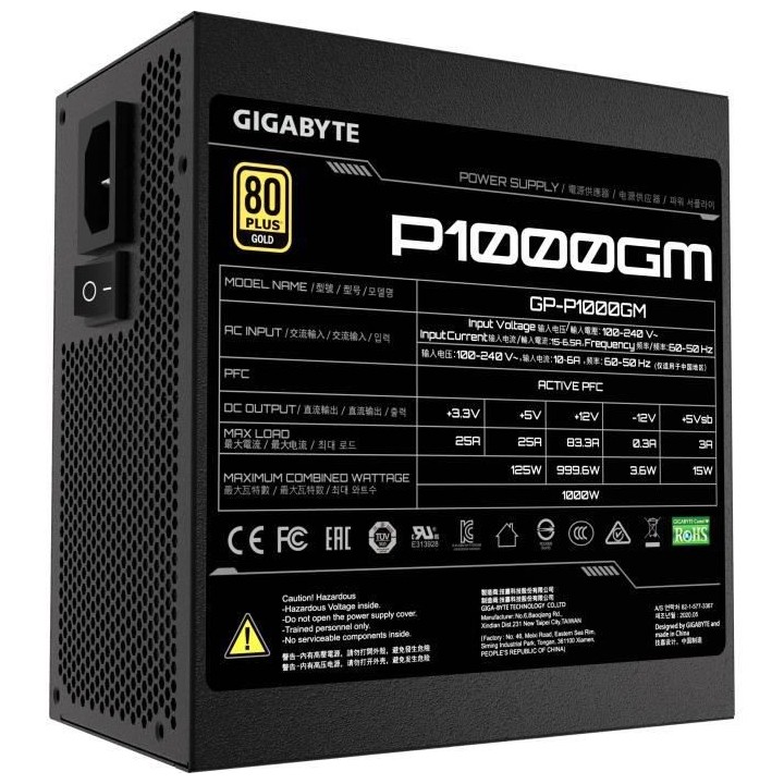 Gygabite Alimentation PC P1000GM - 80 Plus Gold - Fully Modular (GP-P1
