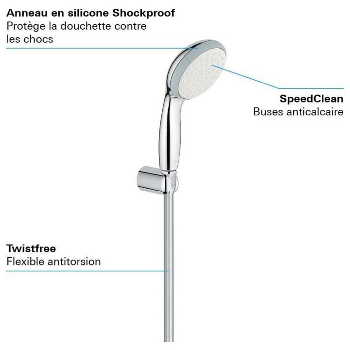 GROHE Ensemble de douche 1 jet avec support mural Vitalio Go 100 Chrom