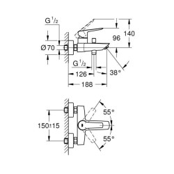 GROHE Mitigeur monocommande Bain /Douche Start, robinet avec inverseur, mousseur économique d'eau, rosace incluses, chromé, 23