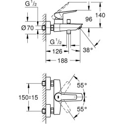 GROHE Mitigeur monocommande Bain / Douche Start avec inverseur, robinet avec mousseur économique d'eau, chromé, 24206002