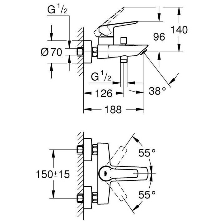 GROHE Mitigeur monocommande Bain / Douche Start avec inverseur, robine