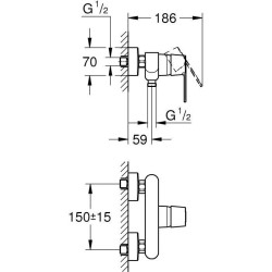 GROHE Mitigeur monocommande bain douche Get, montage mural, raccord fileté pour flexible en 1/2, rosaces métal incluses, 32888