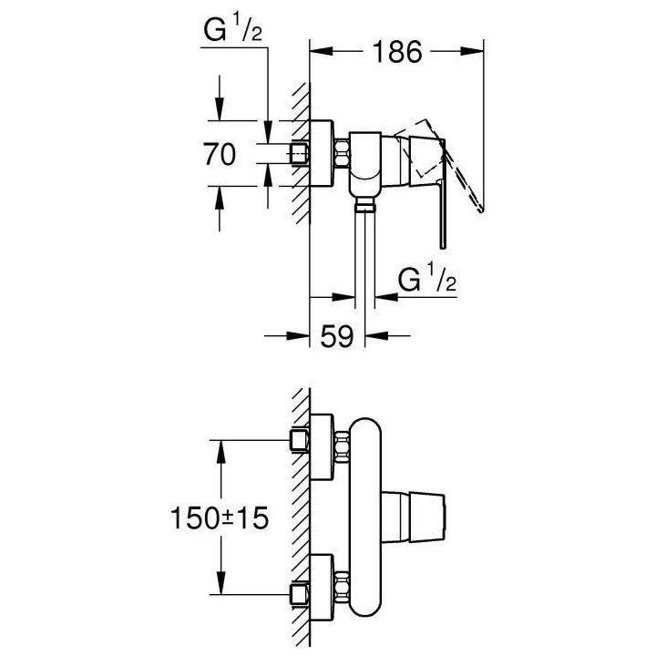 GROHE Mitigeur monocommande bain douche Get, montage mural, raccord fi