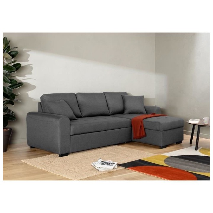 Canapé d'angle convertible réversible 4 places - Tissu gris - Contem