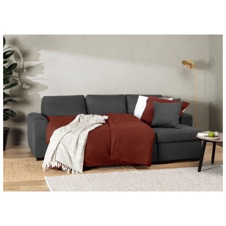 Canapé d'angle convertible réversible 4 places - Tissu gris - Contem