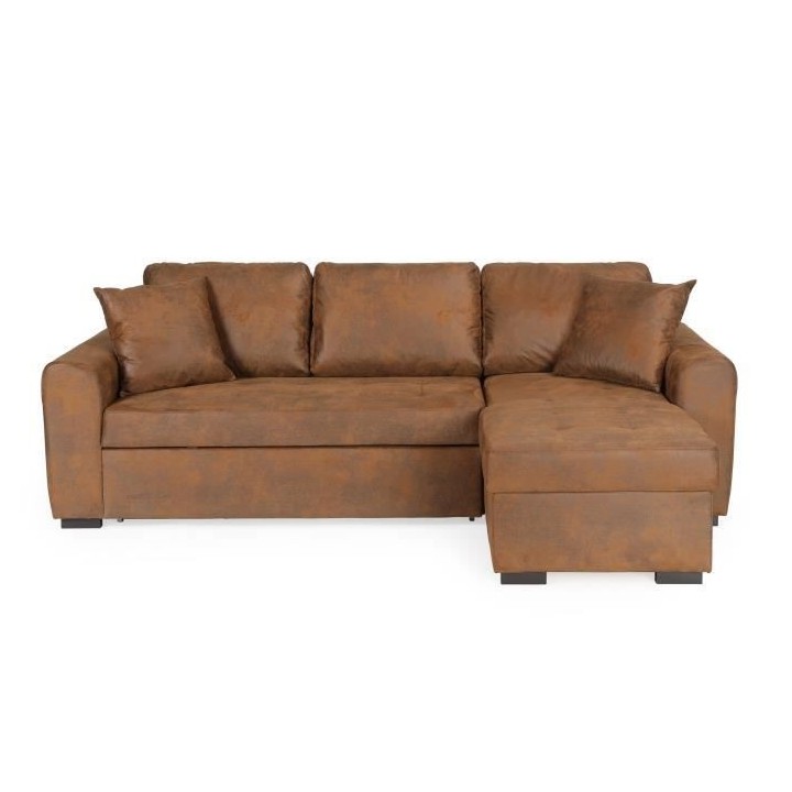 Canapé d'angle convertible réversible - Tissu Marron vintage - L 244