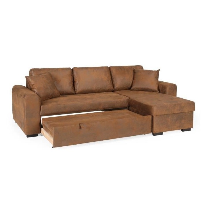 Canapé d'angle convertible réversible - Tissu Marron vintage - L 244