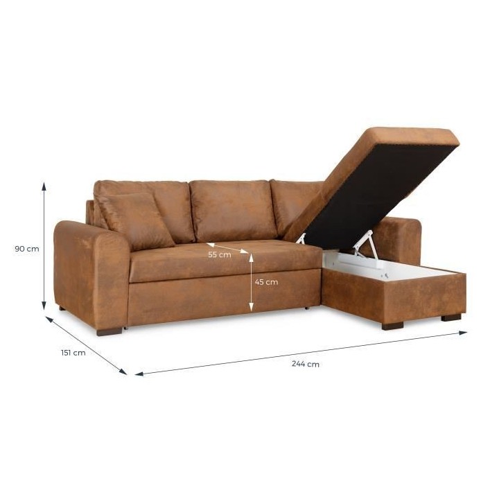 Canapé d'angle convertible réversible - Tissu Marron vintage - L 244