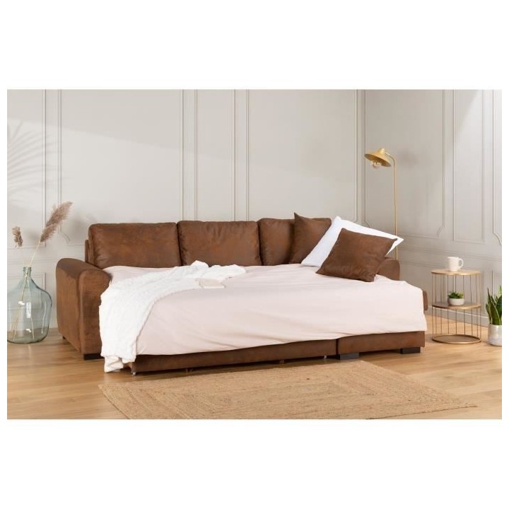 Canapé d'angle convertible réversible - Tissu Marron vintage - L 244