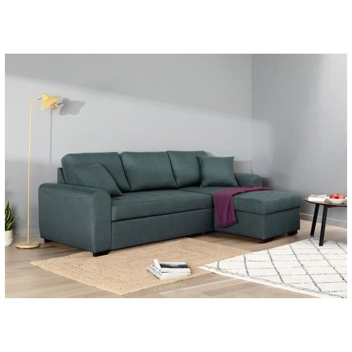 Canapé d'angle convertible réversible - Tissu Vert - L 244 x P 151 x