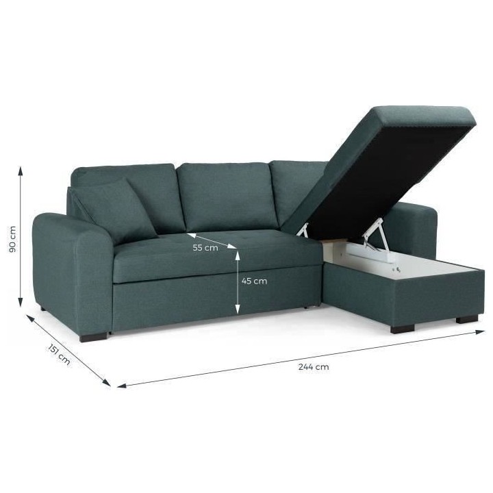 Canapé d'angle convertible réversible - Tissu Vert - L 244 x P 151 x