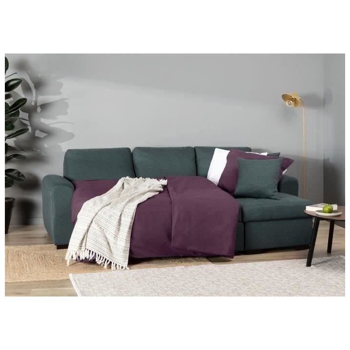 Canapé d'angle convertible réversible - Tissu Vert - L 244 x P 151 x