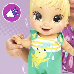 BABY ALIVE - Bébé sautille avec + de 25 effets sonores, tenue de grenouille - Boit et fait pipi - cheveux blonds - des 3 ans