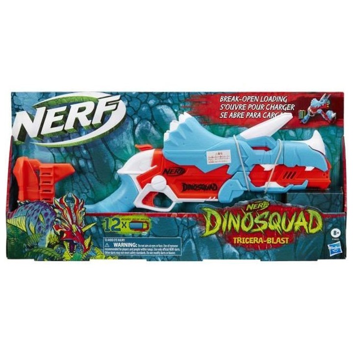 NERF - DinoSquad - Blaster Tricera -blast - s'ouvre pour charger 3 fl