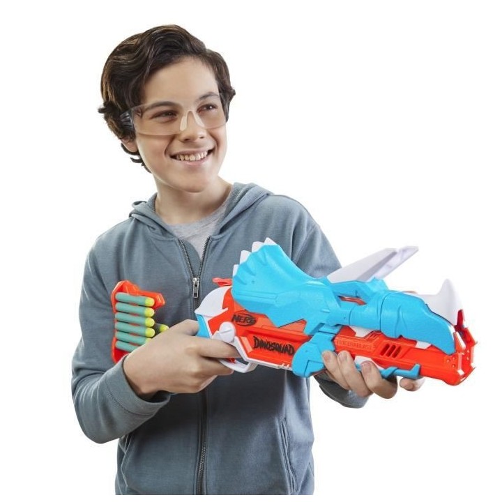 NERF - DinoSquad - Blaster Tricera -blast - s'ouvre pour charger 3 fl