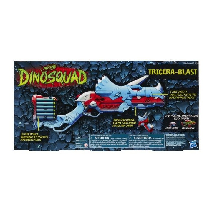 NERF - DinoSquad - Blaster Tricera -blast - s'ouvre pour charger 3 fl