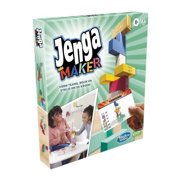 Jenga Maker, tour d'empilage avec blocs en bois massif véritable, jeu