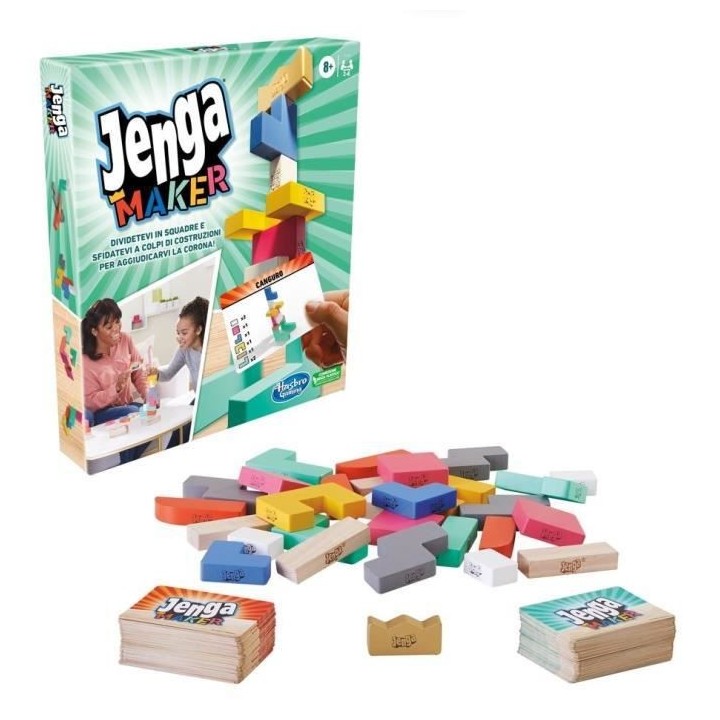 Jenga Maker, tour d'empilage avec blocs en bois massif véritable, jeu
