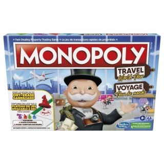 Monopoly Voyage autour du monde, jeu de societe, des 8 ans, avec pion