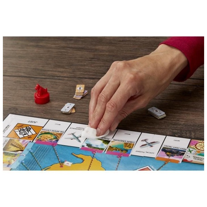 Monopoly Voyage autour du monde, jeu de societe, des 8 ans, avec pion