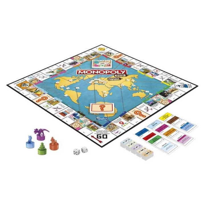 Monopoly Voyage autour du monde, jeu de societe, des 8 ans, avec pion